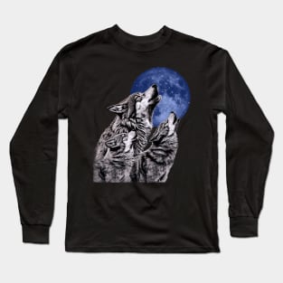 Three Wolves Howling at the Moon Wolf Long Sleeve T-Shirt